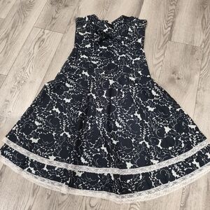 Nicole Miller Navy and White Floral Fit-and-Flare Dress with Lace